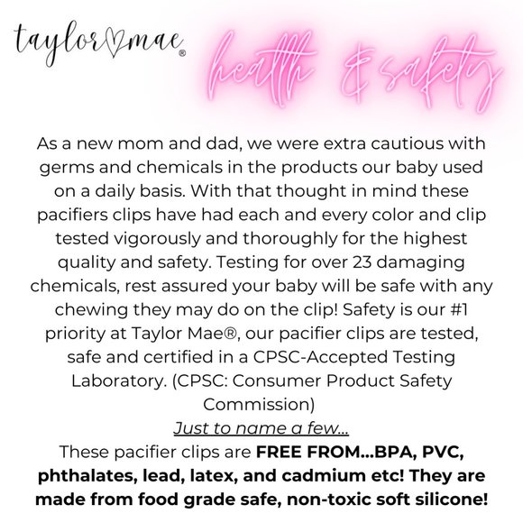 TAYLOR MAE® Non-Toxic BPA Free Pacifier Clips Tethers Holder Baby Teethers - Picture 7 of 17